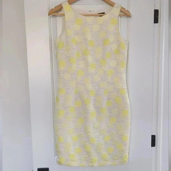 ANN TAYLOR | Women's Ivory/Yellow Polka Dot Tweed Sleeveless Midi Dress - Picture 1 of 5